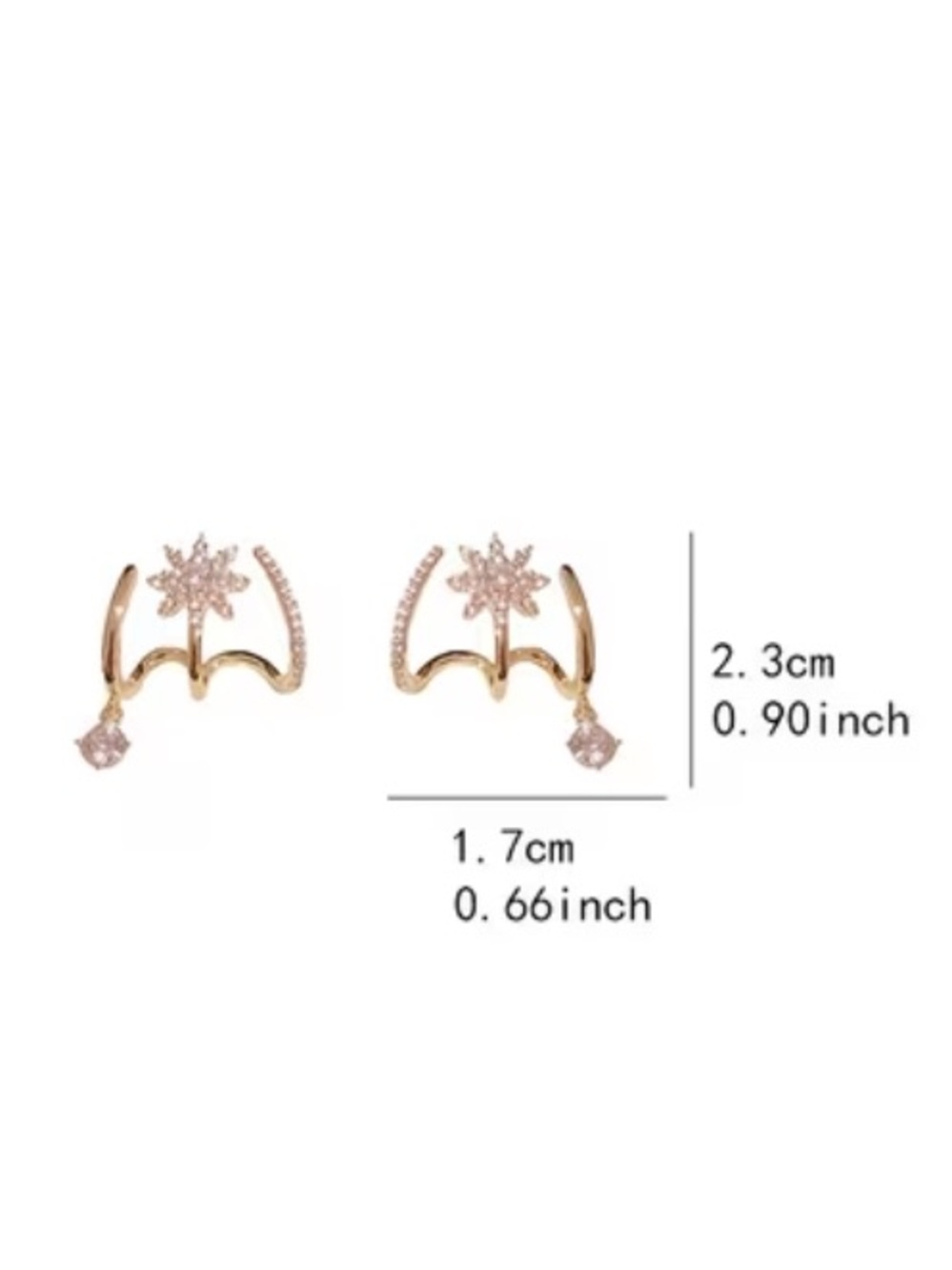 Gold Snowflake Hoop Earrings with Cubic Zirconia Drop - Women Jewelry - Picture 3 of 3